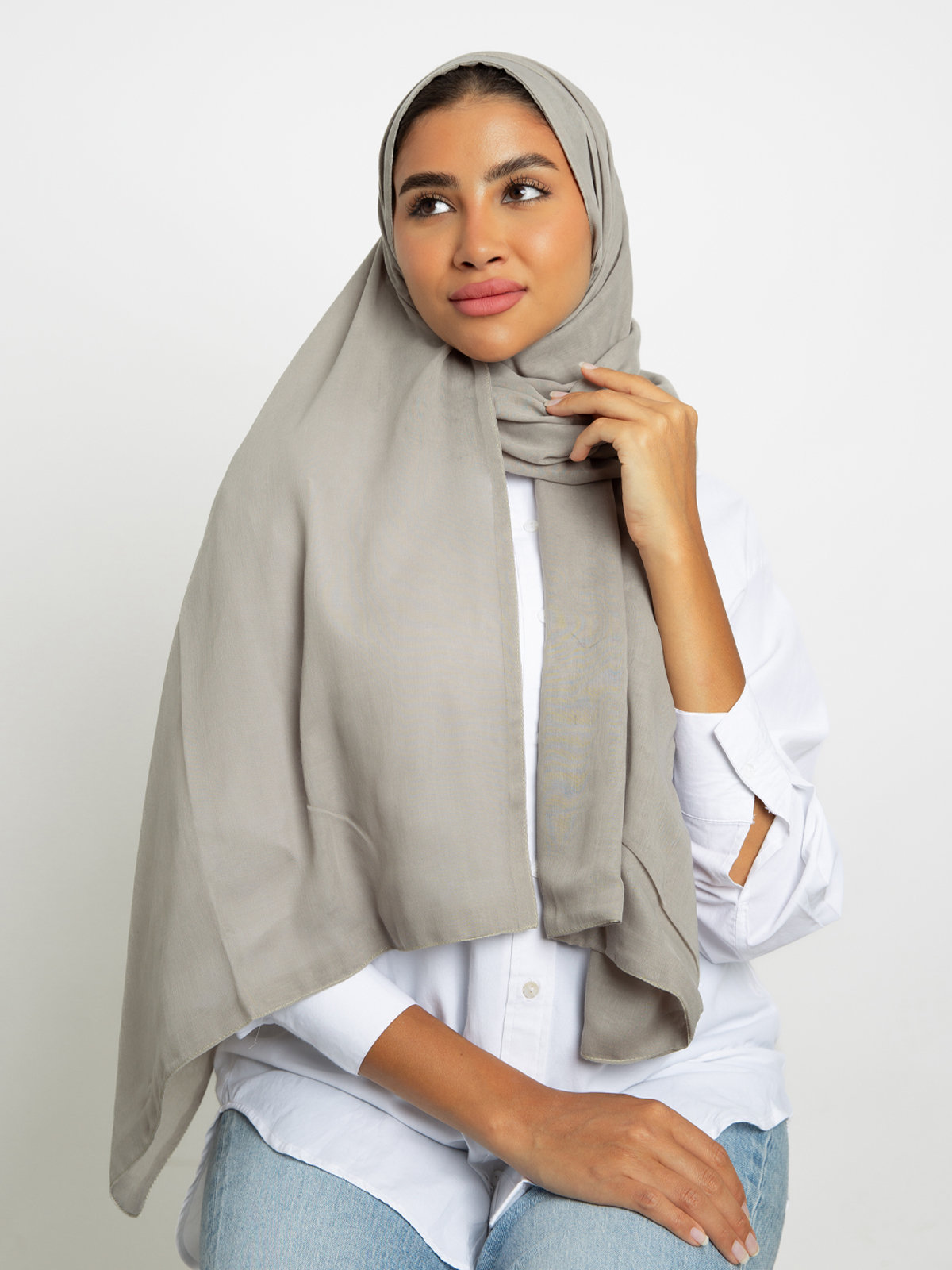 dark beige plain double layered comfy Japanese voile hijab tarha by kaafmeem for daily wear