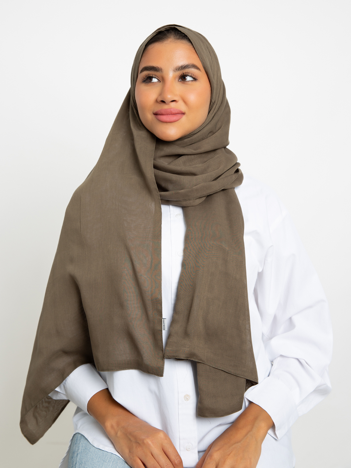 olive plain double layered comfy Japanese voile hijab tarha by kaafmeem for daily wear