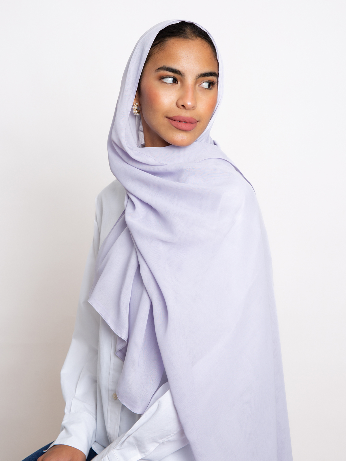 light lavender plain double layered comfy japanese voile hijab tarha by kaafmeem in the black friday sale