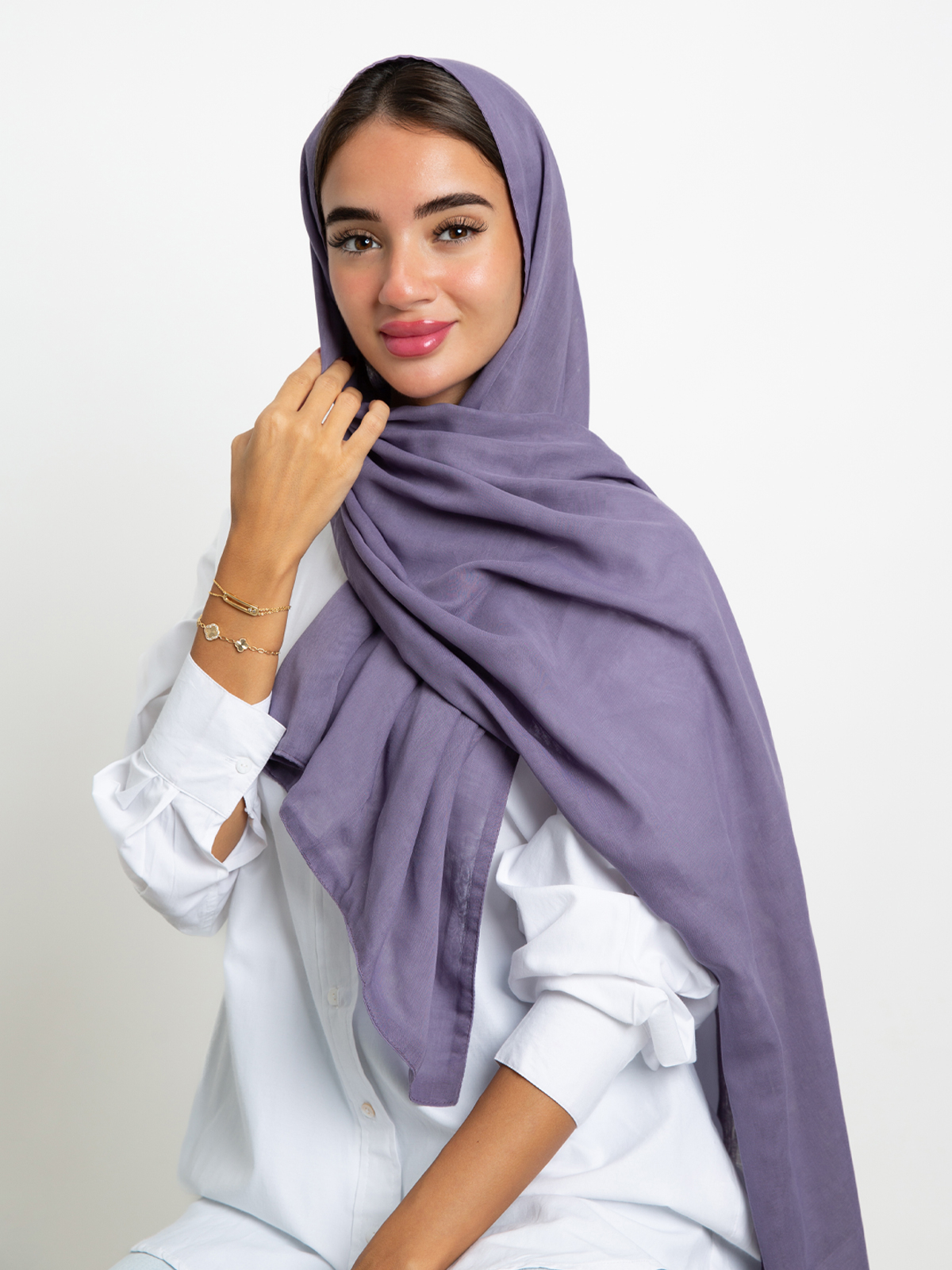 dark purple plain double layered comfy Japanese voile hijab tarha by kaafmeem for daily wear
