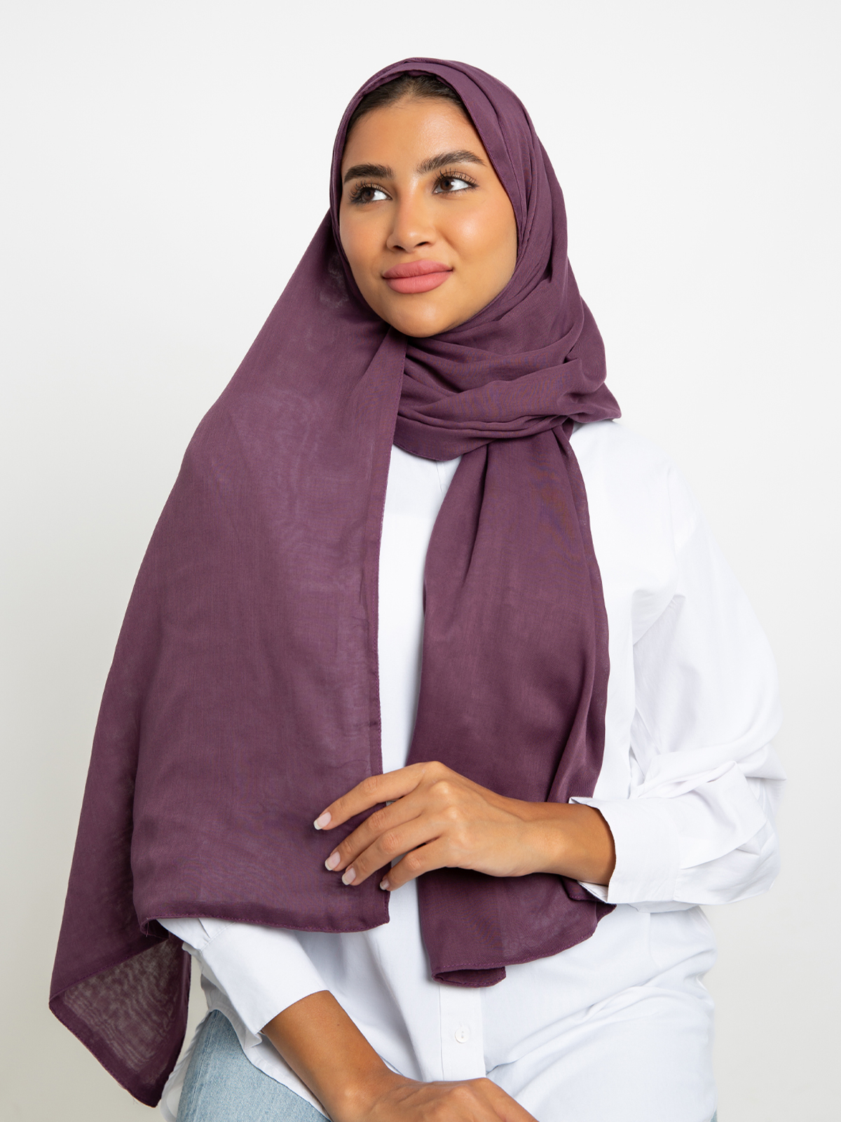 purple plain double layered comfy Japanese voile hijab tarha by kaafmeem for daily wear