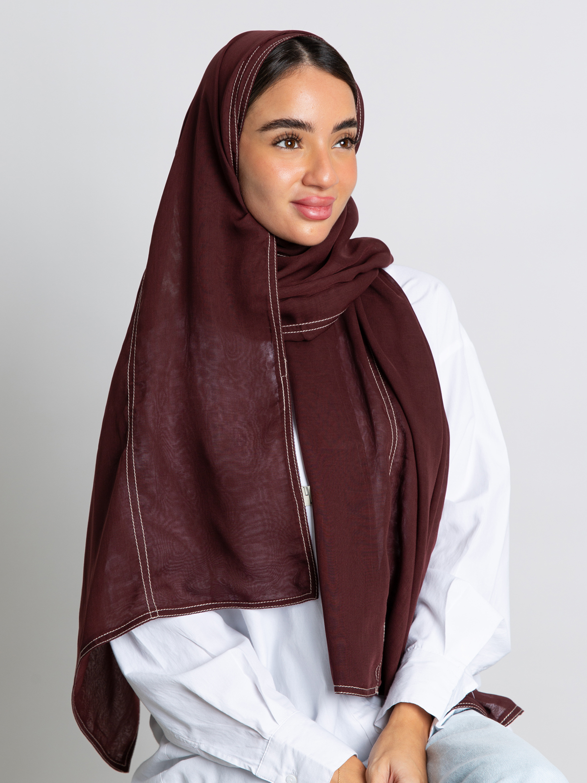 maroon plain double layered comfy japanese voile hijab abstract tarha by kaafmeem in the black friday sale