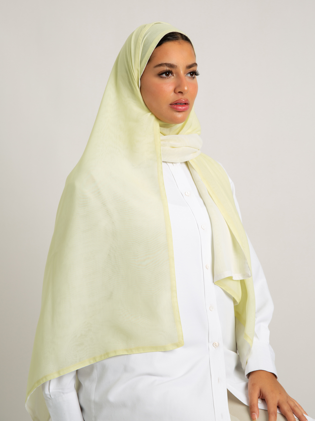 Yellow plain double face comfy japanese voile hijab tarha by kaafmeem for daily wear