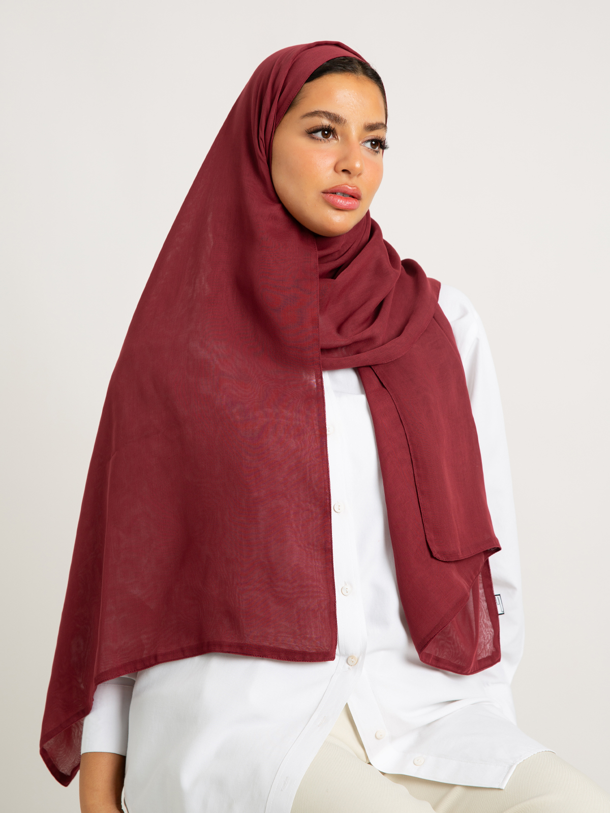 Maroon plain double layered comfy japanese voile hijab tarha by kaafmeem for daily wear
