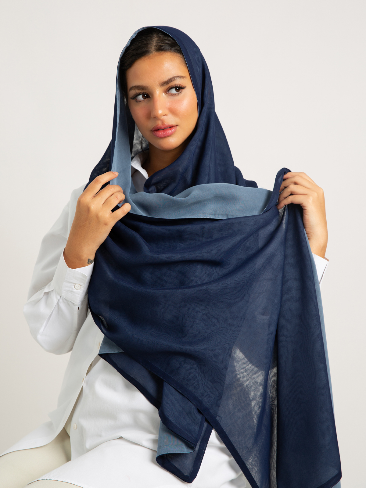 Blue & Navy Double Side Voile Tarha