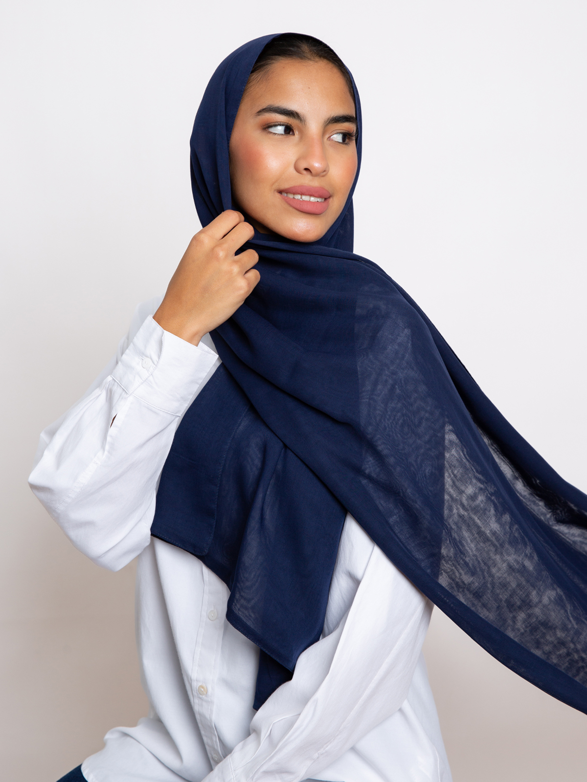navy plain double layered comfy japanese voile hijab tarha by kaafmeem in the black friday sale