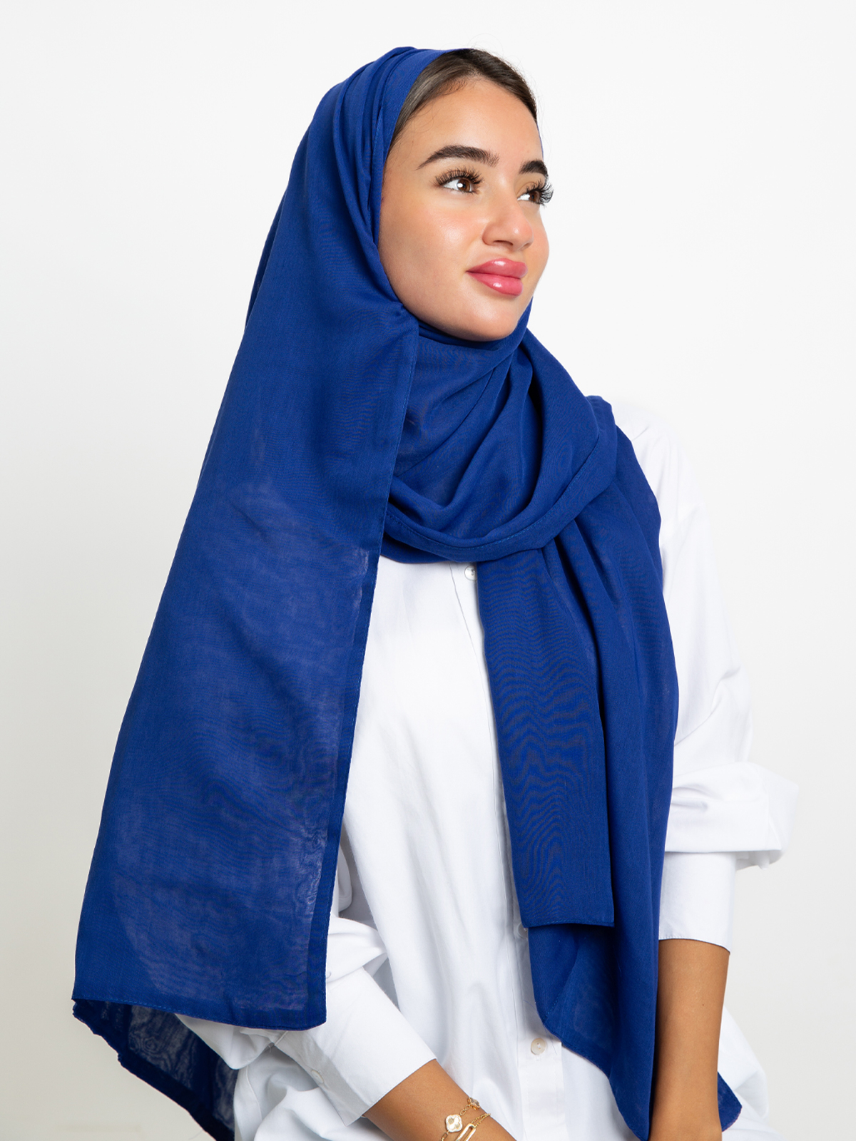 indigo blue plain double layered comfy Japanese voile hijab tarha by kaafmeem for daily wear