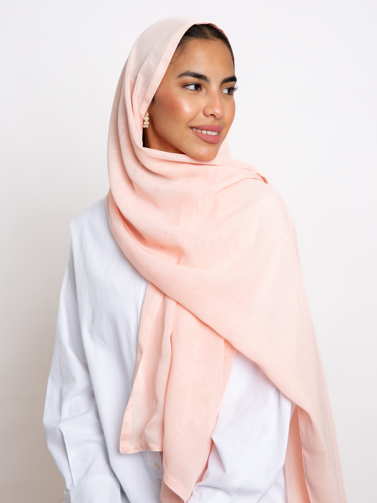 peach plain double layered comfy japanese voile hijab tarha by kaafmeem in the black friday sale