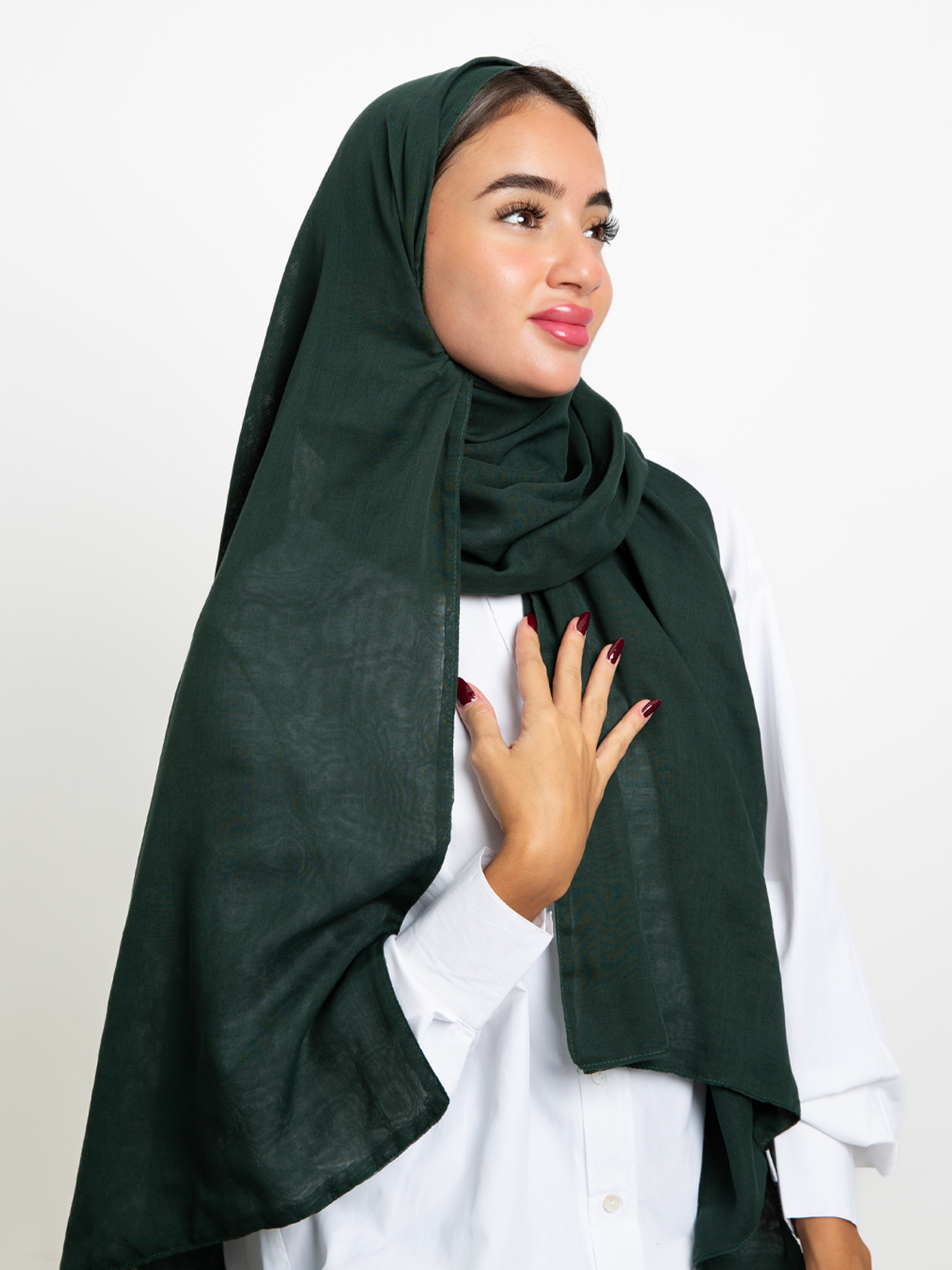 green plain double layered comfy Japanese voile hijab tarha by kaafmeem for daily wear