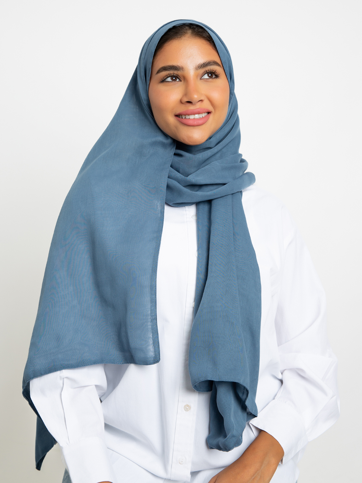 grayish blue plain double layered comfy Japanese voile hijab tarha by kaafmeem for daily wear