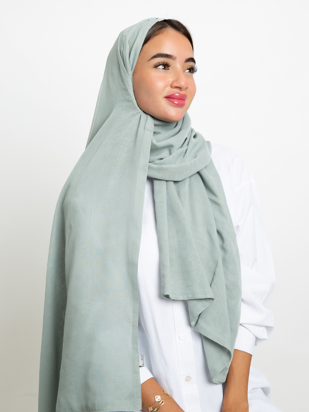 apple green plain double layered comfy Japanese voile hijab tarha by kaafmeem for daily wear