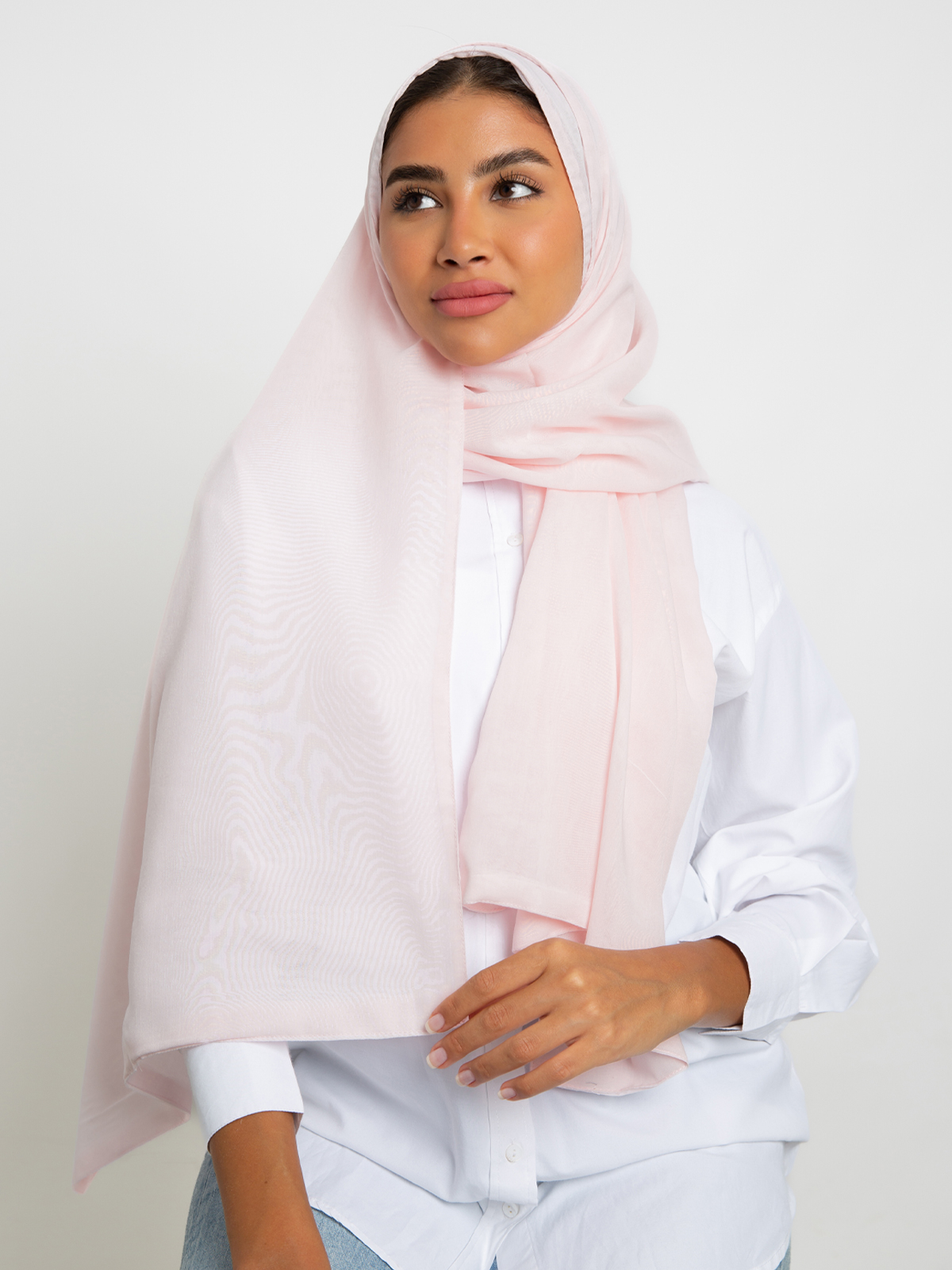 light pink plain double layered comfy Japanese voile hijab tarha by kaafmeem for daily wear