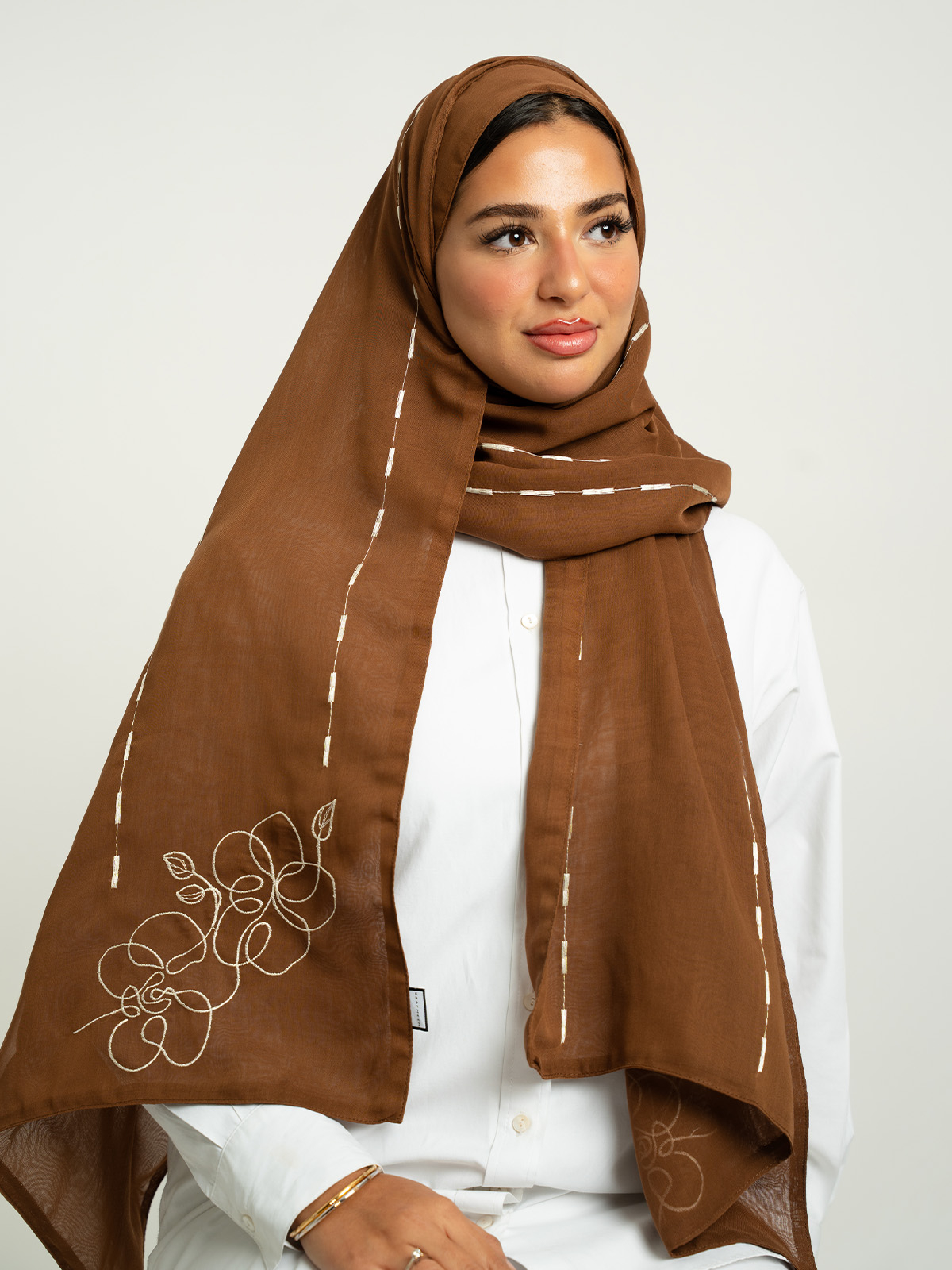 Brown Painter Flower Double Voile Tarha