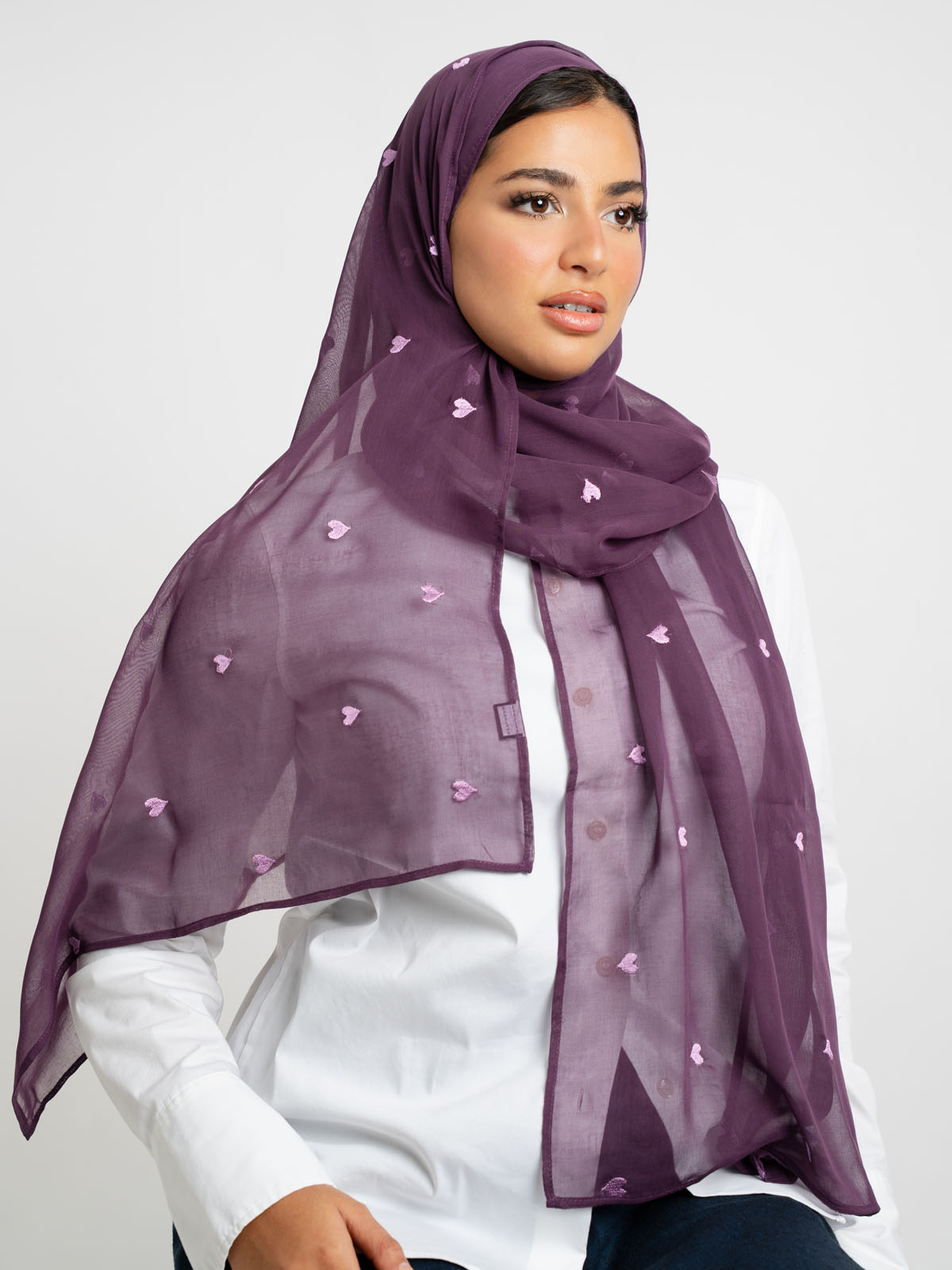 Mauve Hearts Single Voile Tarha