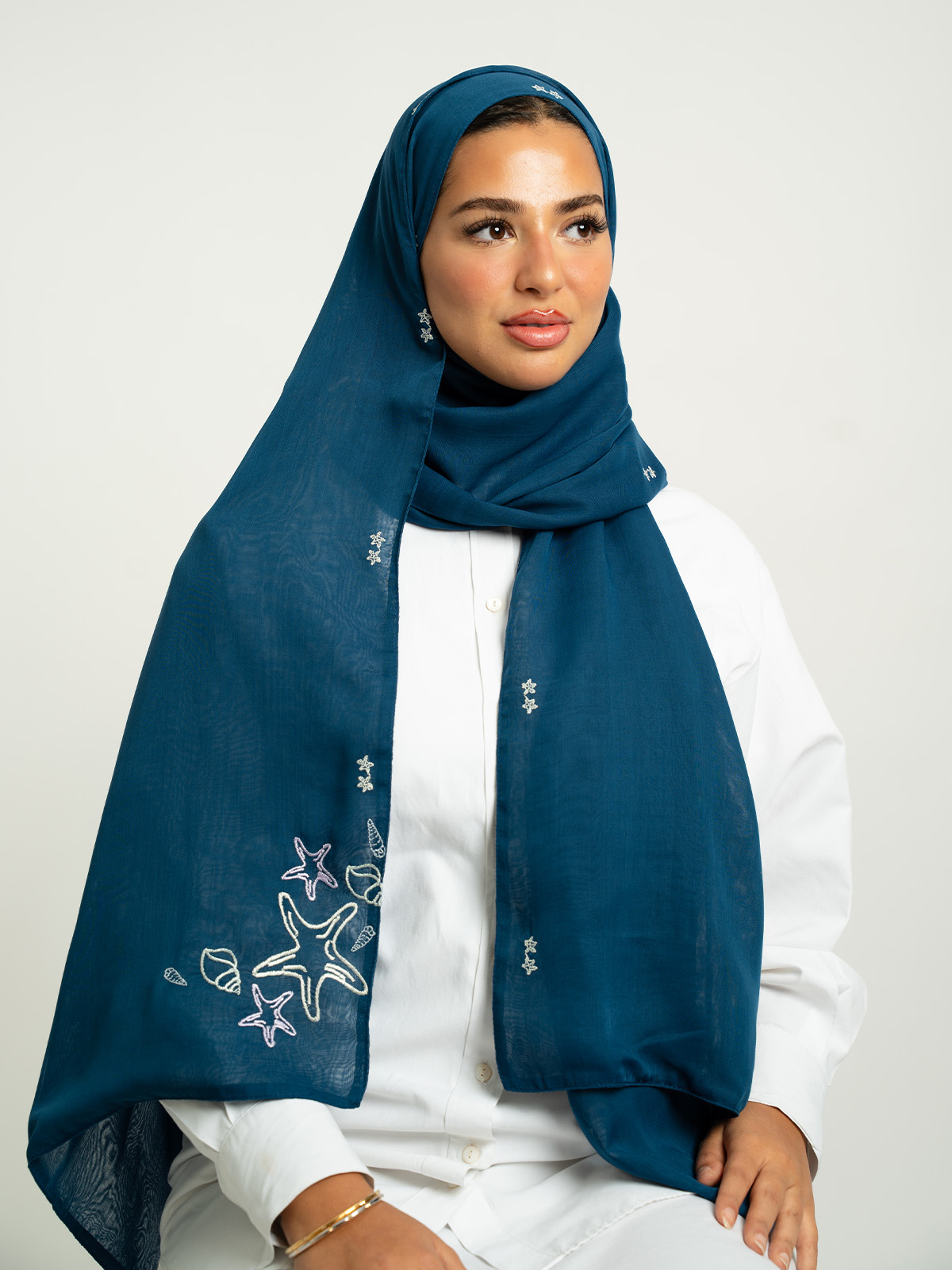 Navy Whisper Shells Double Voile Tarha