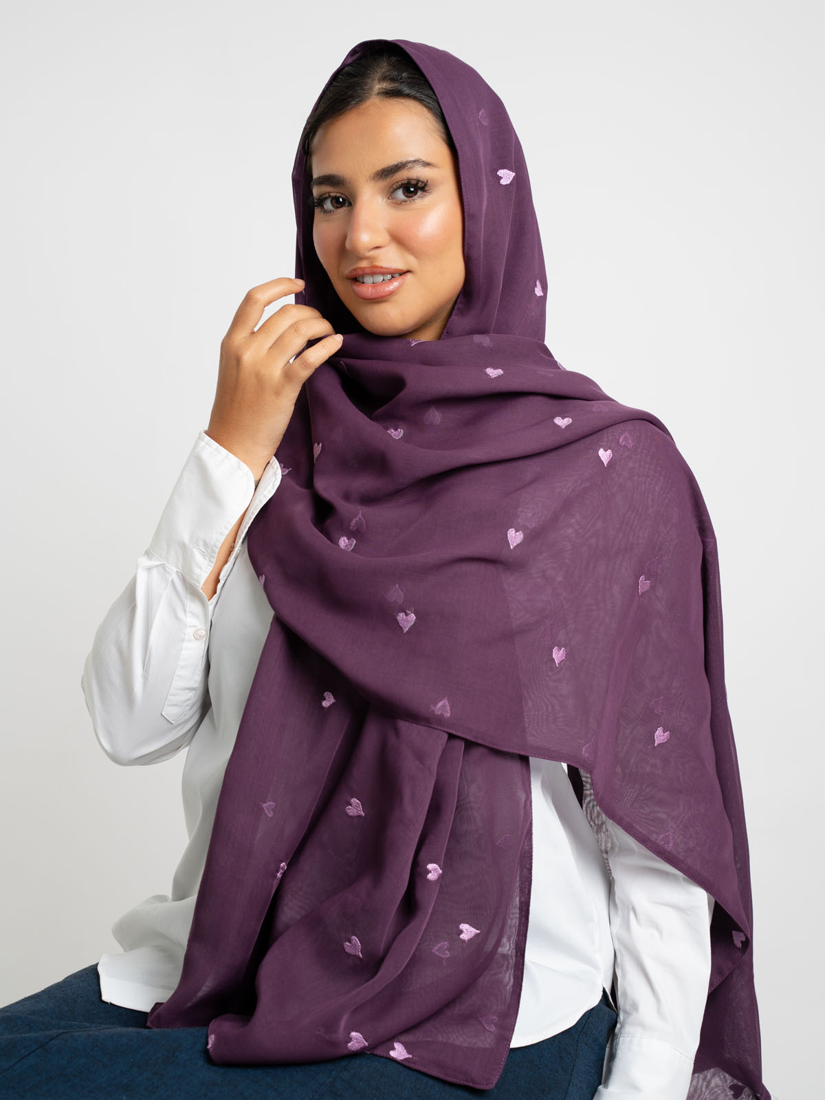 Mauve Hearts Double Voile Tarha