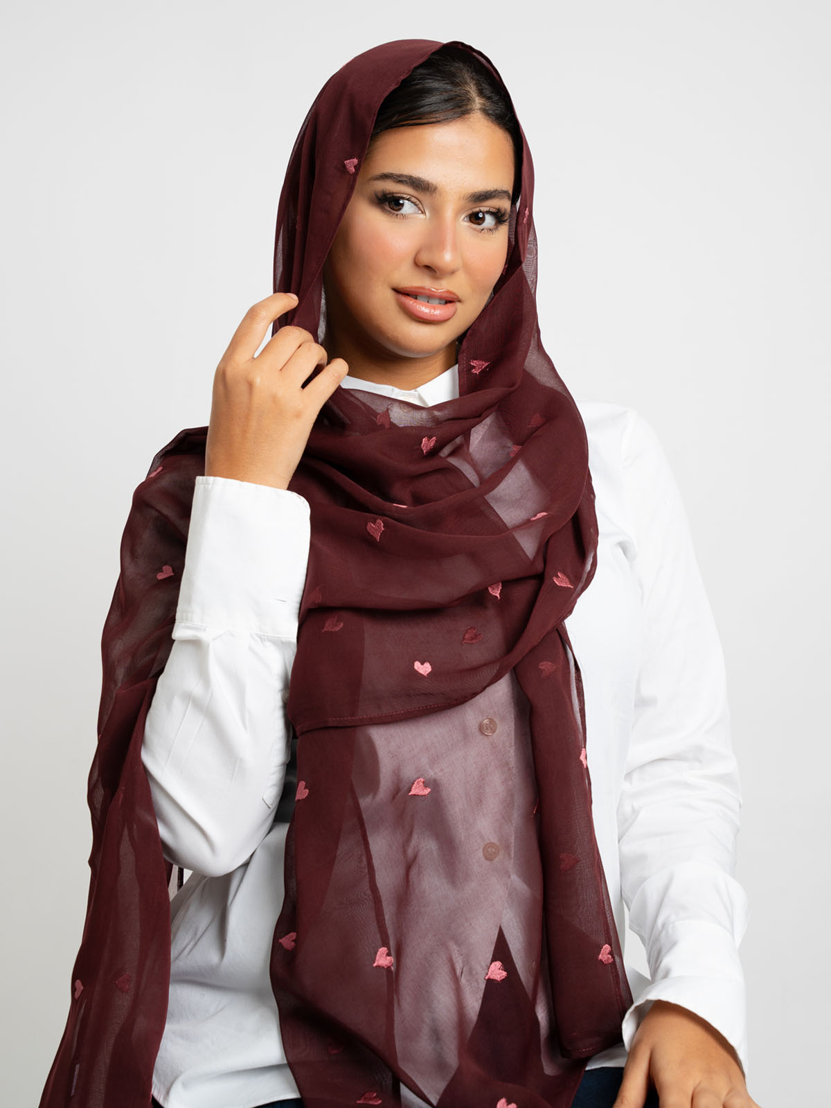 Maroon Hearts Single Voile Tarha