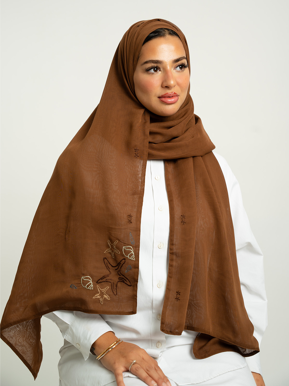 Brown Whisper Shells Double Voile Tarha