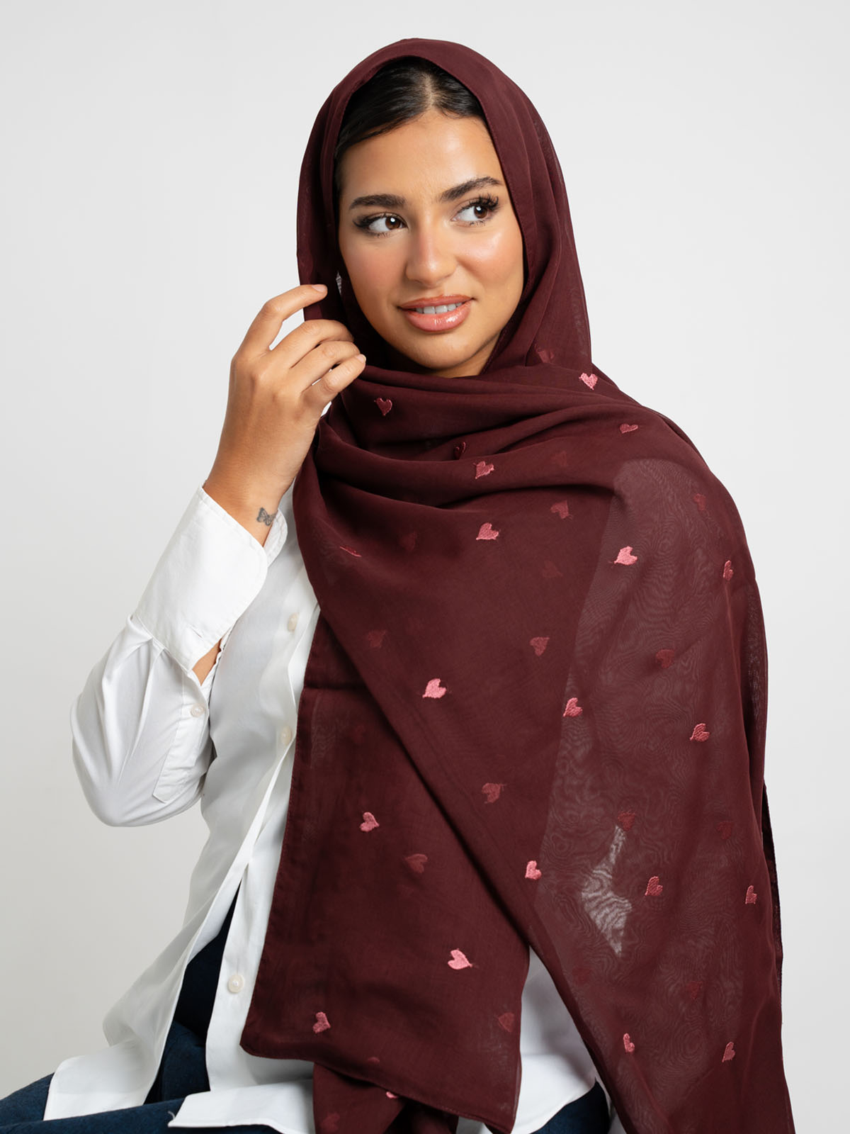 Maroon Hearts Double Voile Tarha