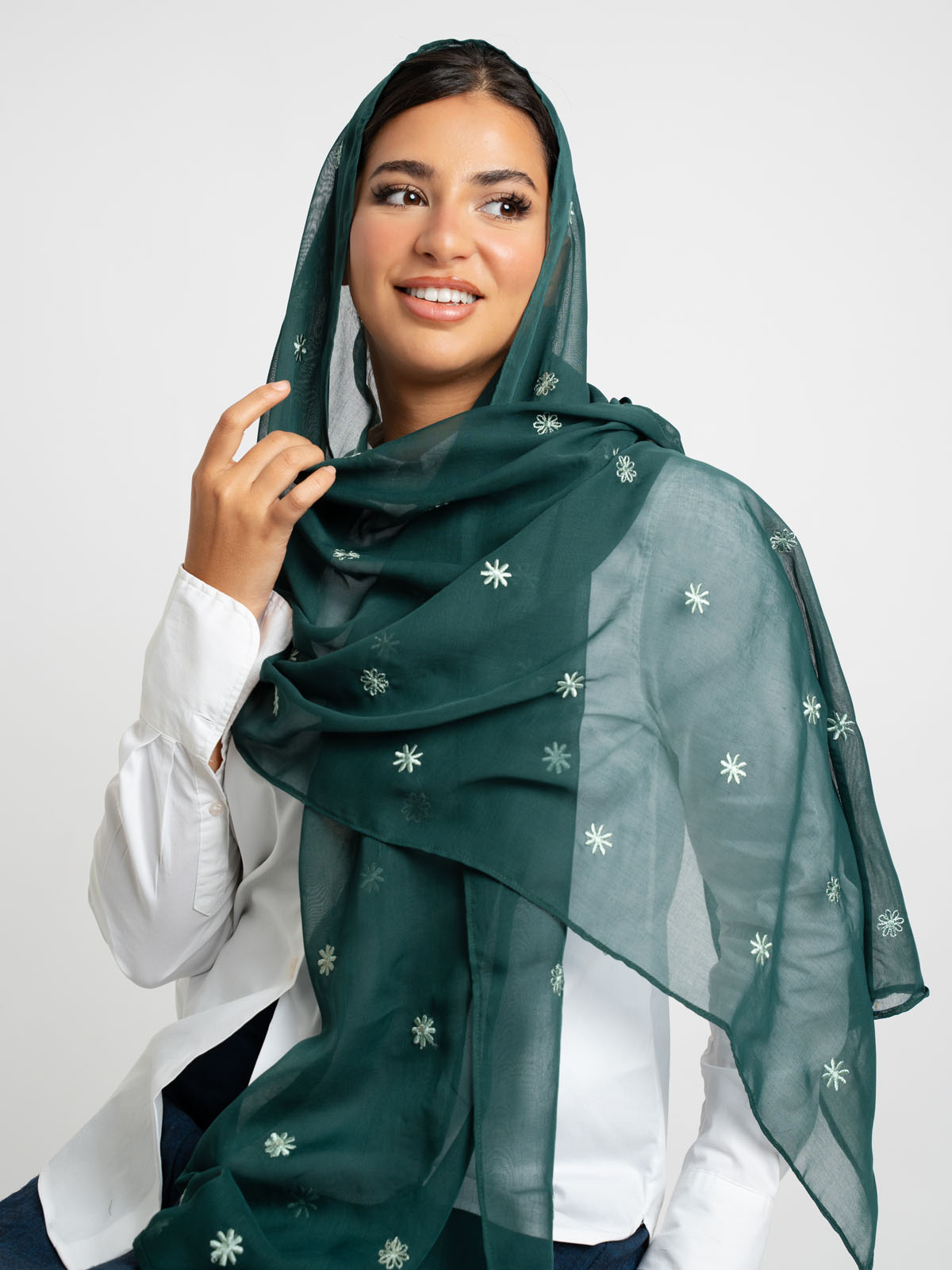 Dark Green Petite Petals Single Voile Tarha