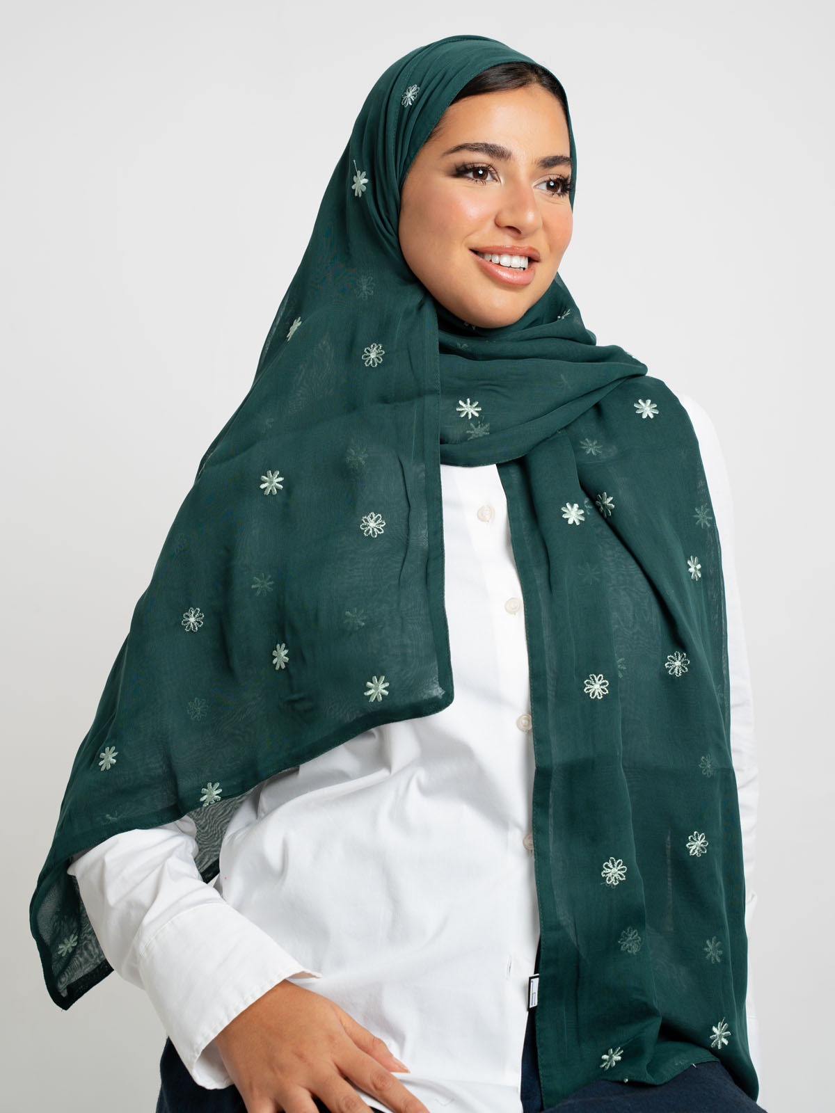 Dark Green Petite Petals Double Voile Tarha