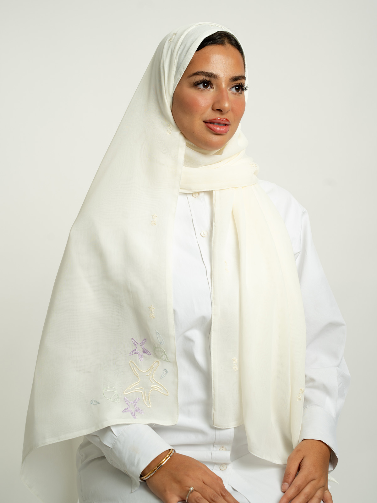 Off-White Whisper Shells Double Voile Tarha