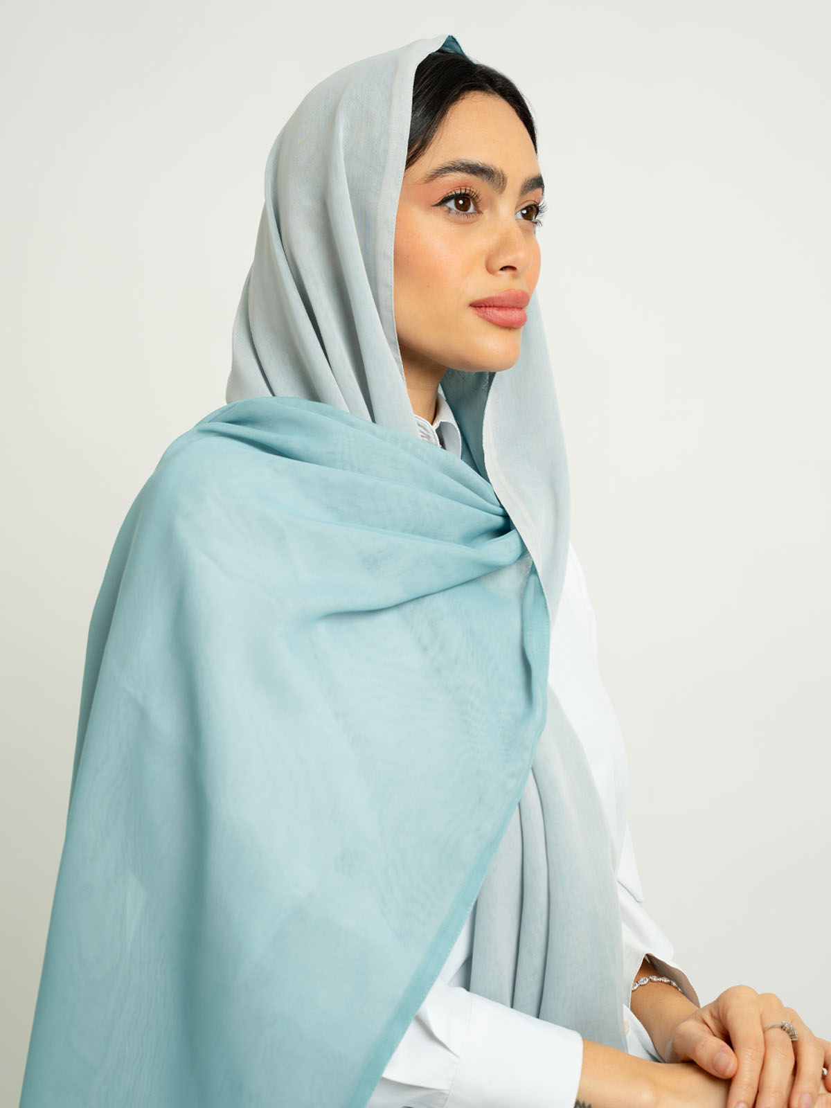 Pale Blue Shades Double Side Voile Tarha