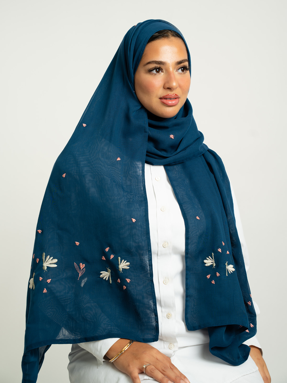 Navy Butterfly Dance Double Voile Tarha