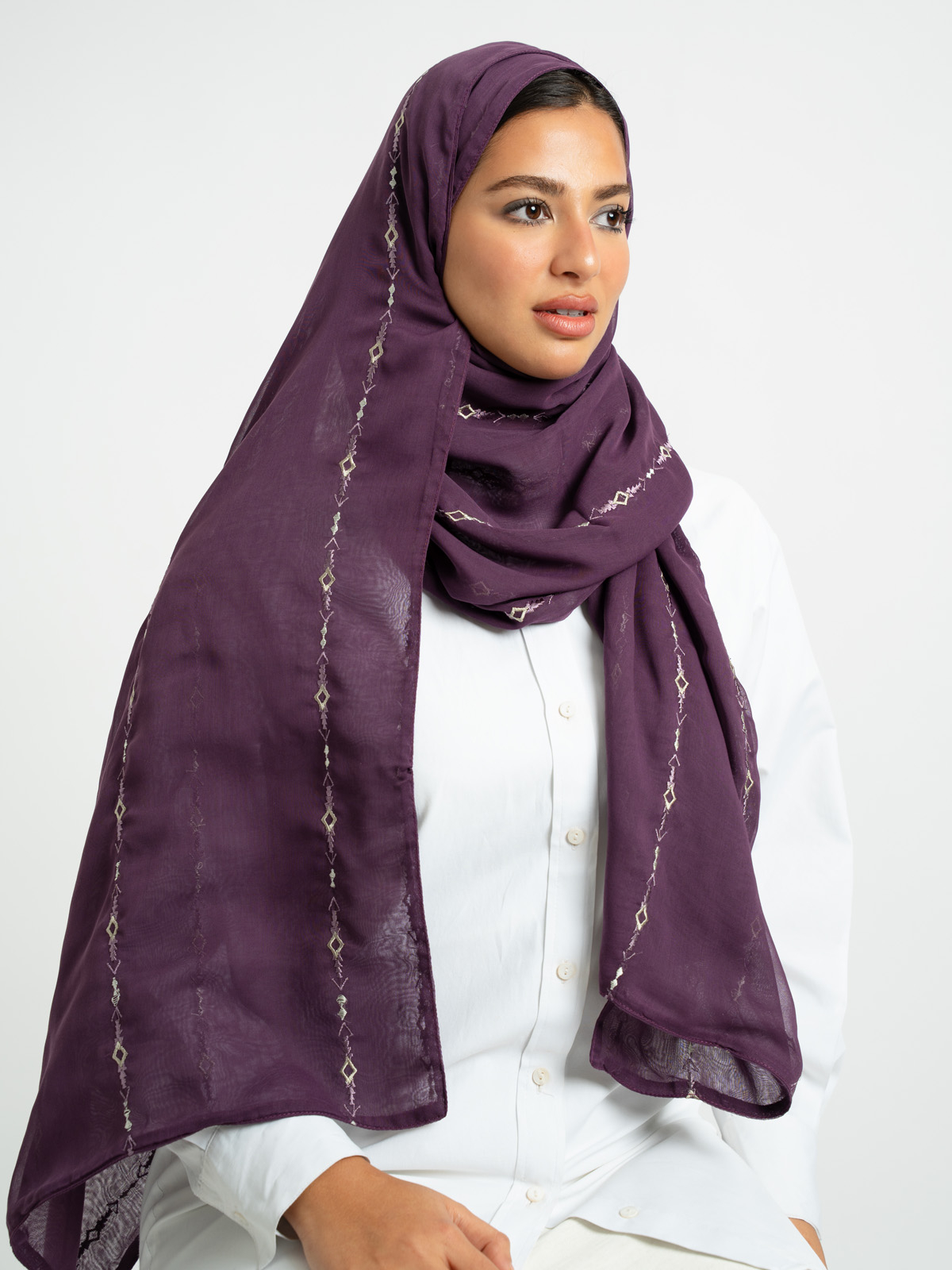 Purple Boho Lines Double Voile Tarha 