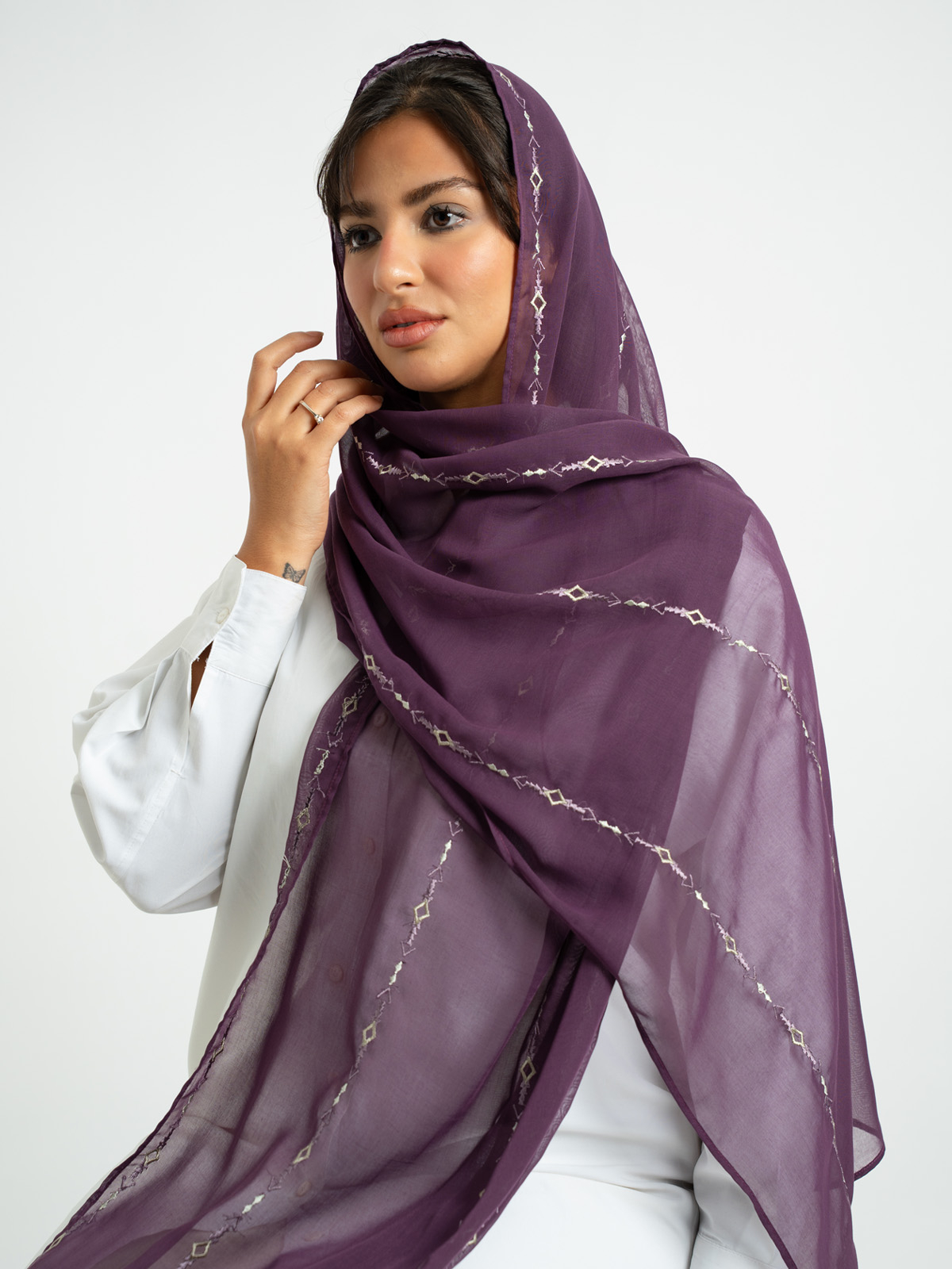 Purple Boho Lines One Layer Voile Tarha 