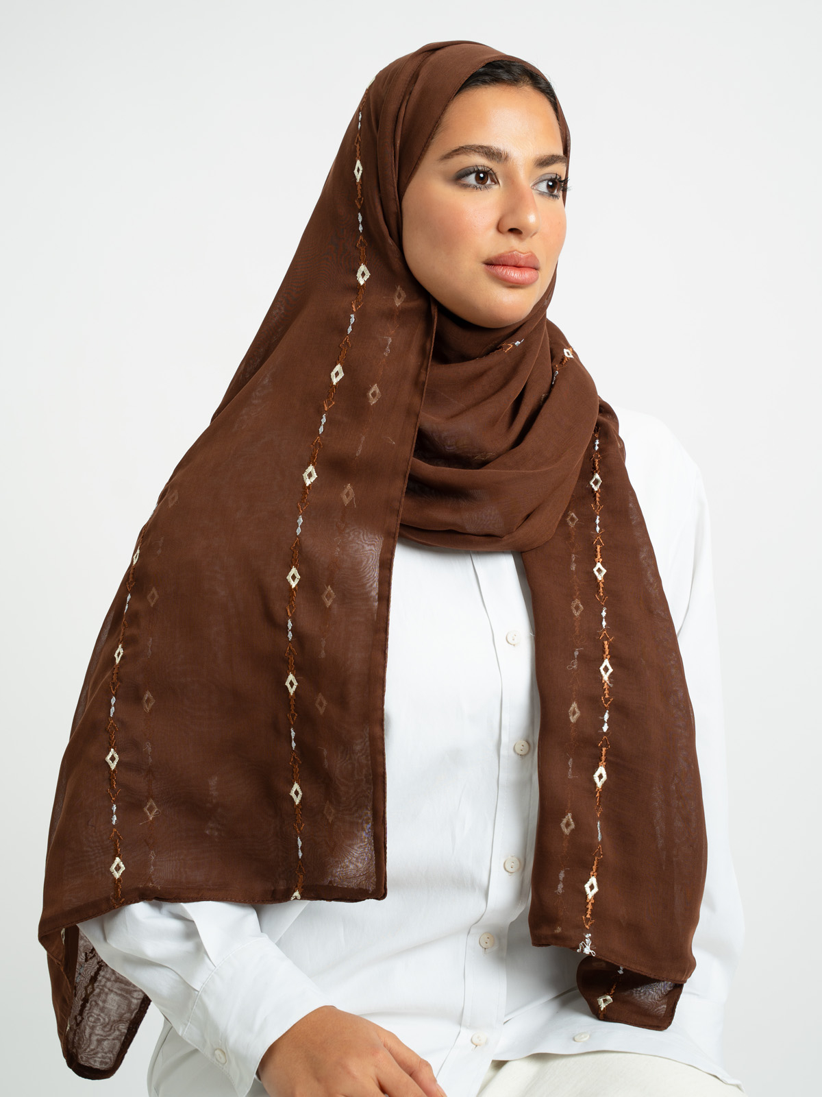 Caramel Boho Lines Double Voile Tarha 