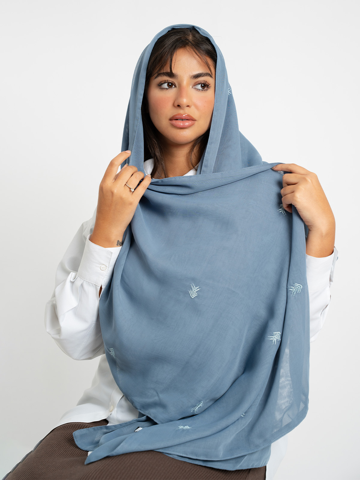 Blue Sadu Arrows Double Voile Tarha