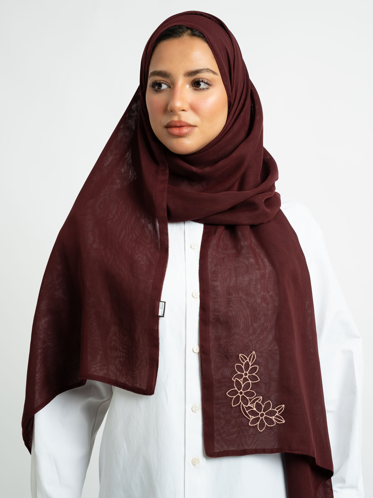 Maroon Flora Double Voile Tarha
