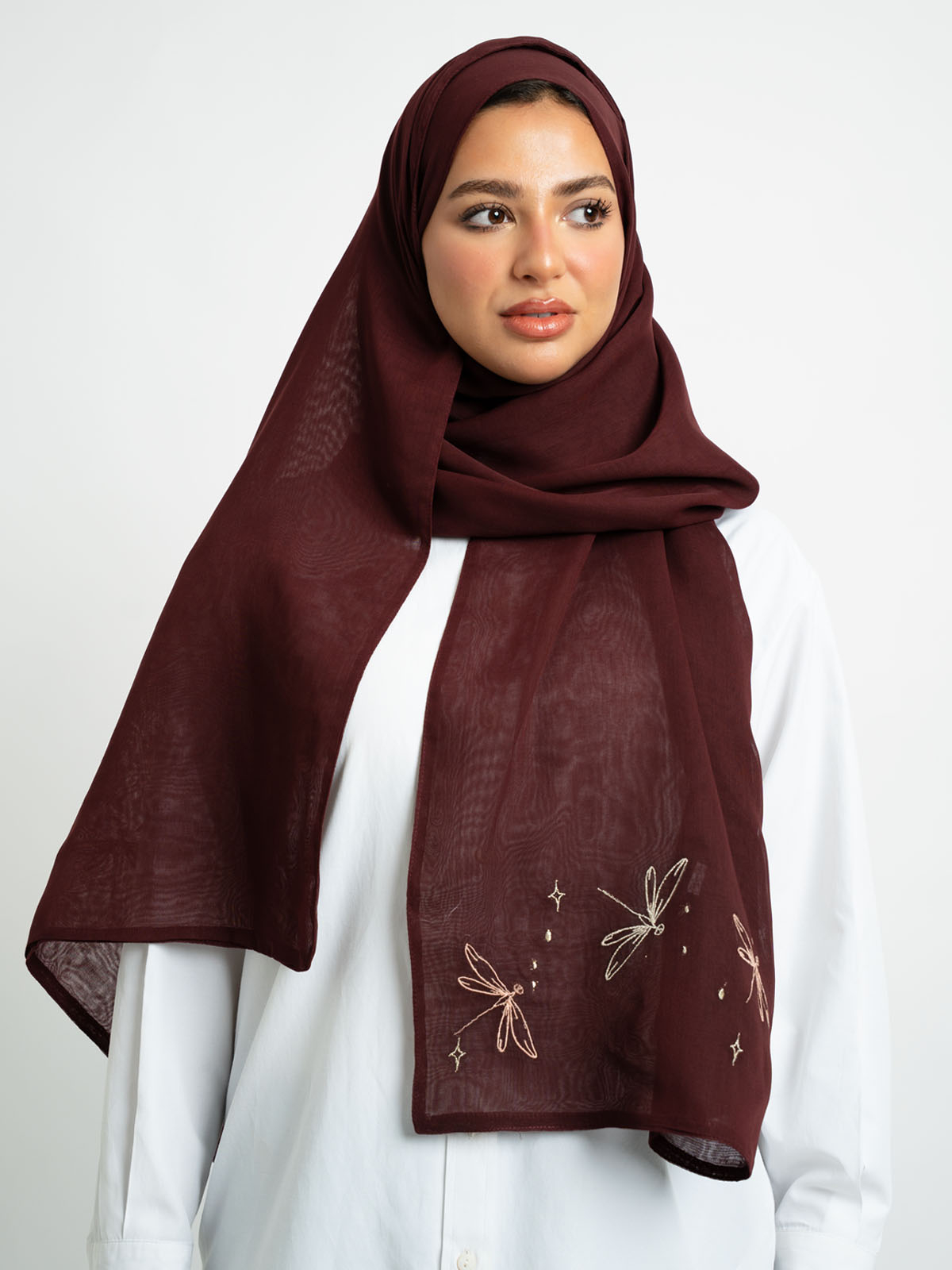 Maroon Whimsy Dragonfly Double Voile Tarha 