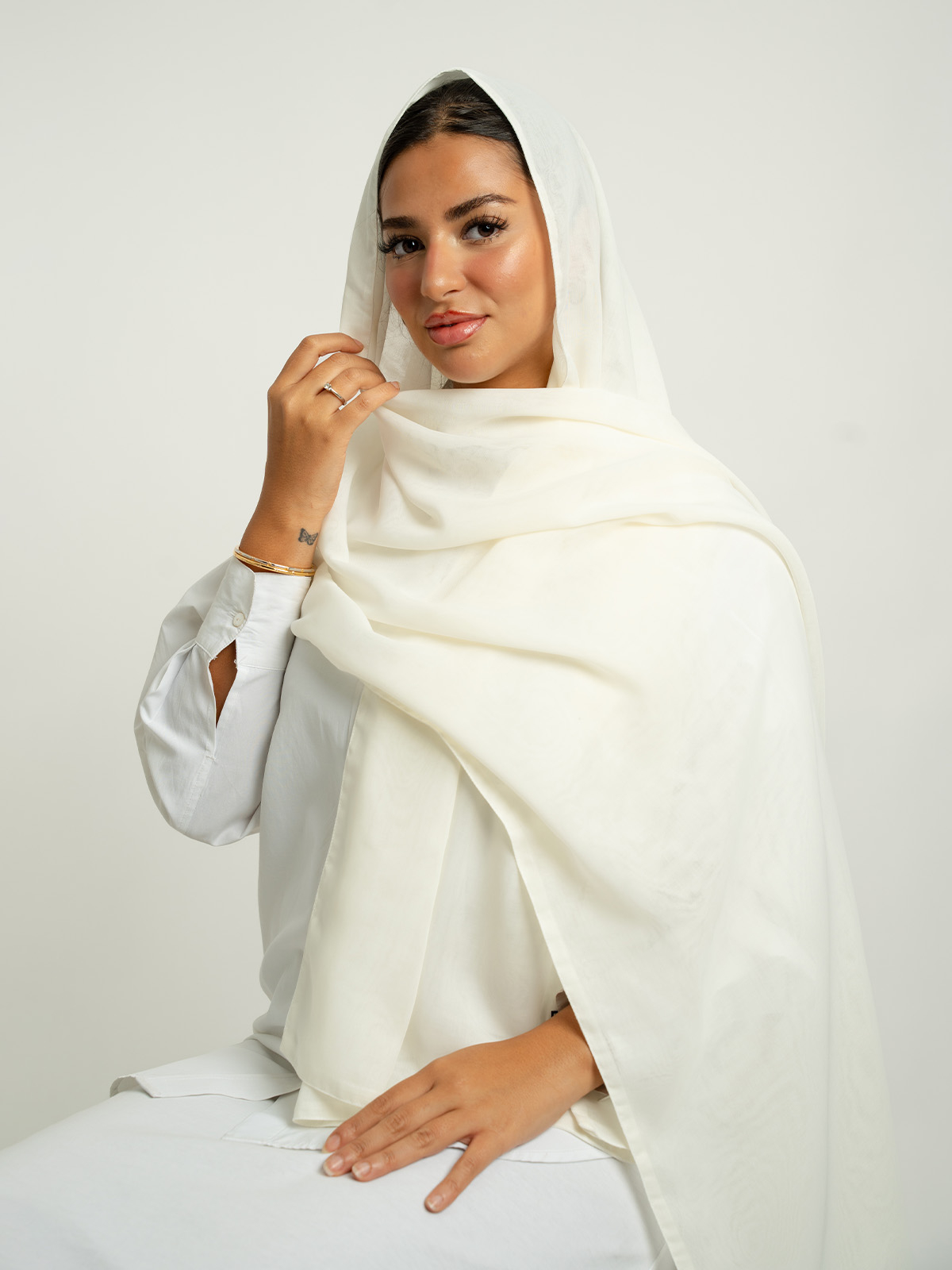 Off-White Plain Double Voile Tarha