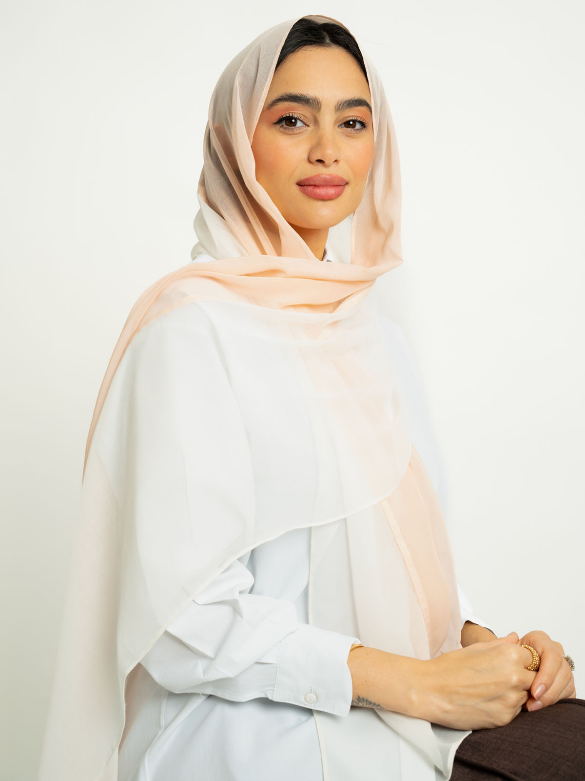 Peach Shades Half-Half Single Voile Tarha