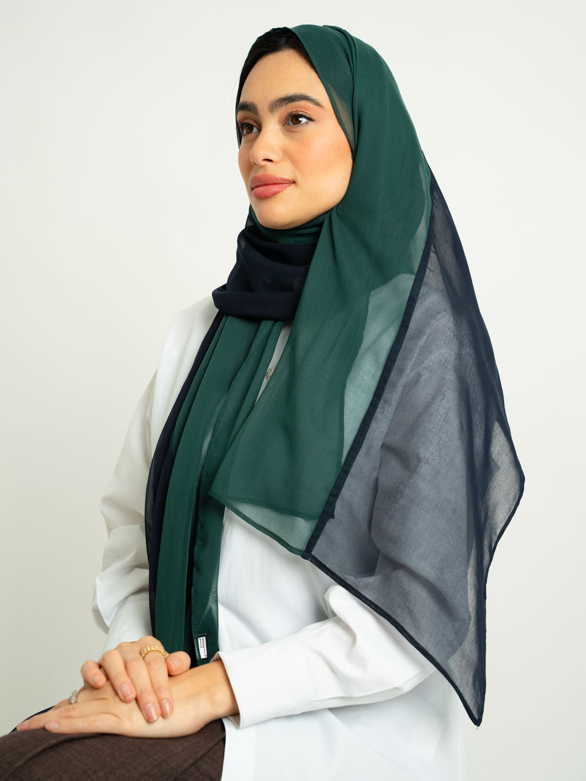 Navy with Grass Green Half-Half Single Voile Tarha
