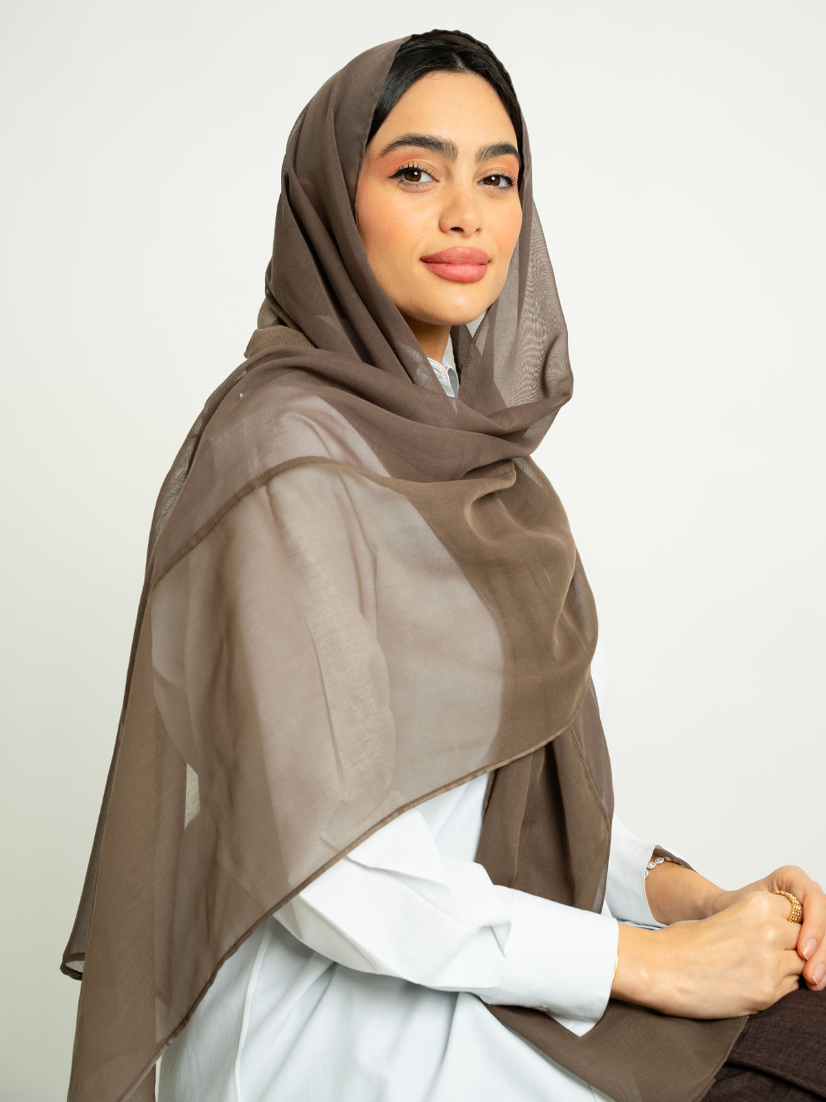 Brown Shades Half-Half Single Voile Tarha
