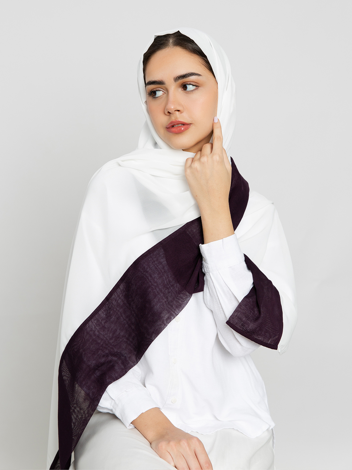 White & Purple - Plain Comfy Tarha