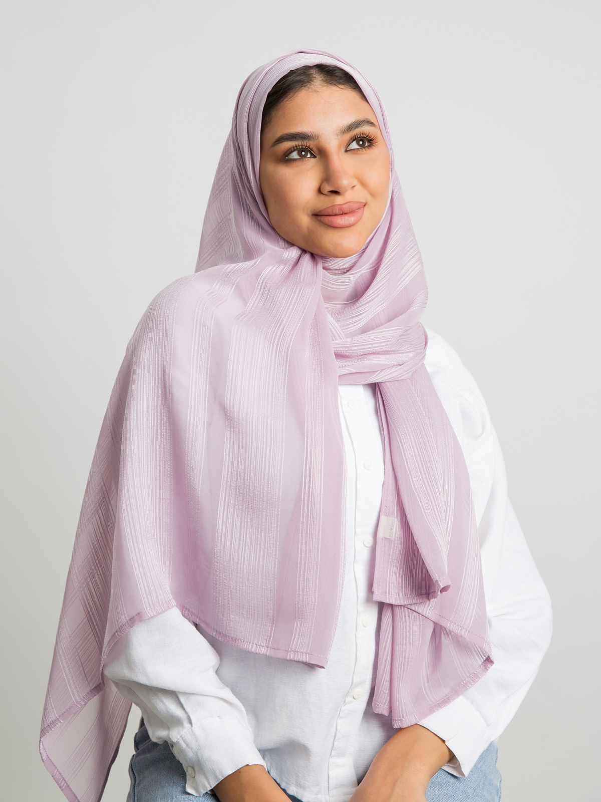 Lavender plain bundled stripes soft chiffon laser tarha by kaafmeem hijab for daily wear available in multiple colors
