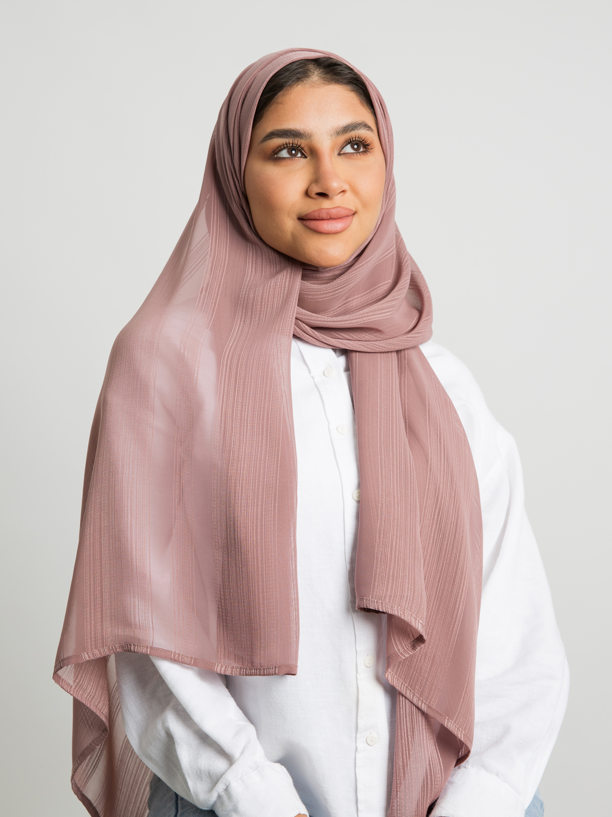 Dusty rose plain bundled stripes soft chiffon laser tarha by kaafmeem hijab for daily wear available in multiple colors