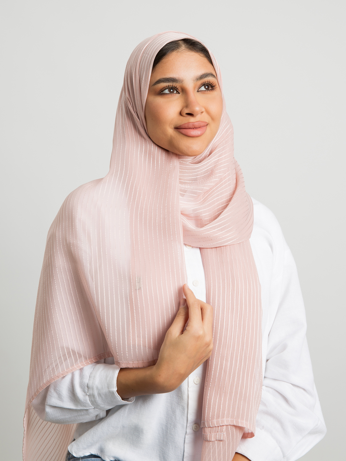 Pink plain striped soft chiffon laser tarha by kaafmeem hijab for daily wear available in multiple colors
