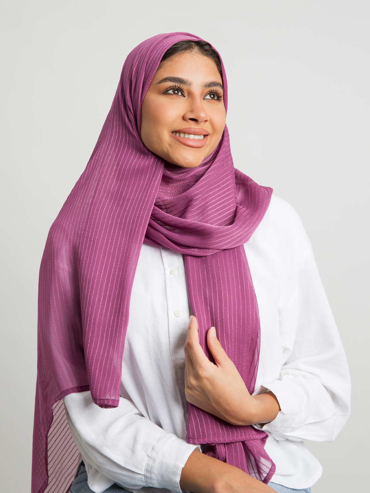 Magenta plain striped soft chiffon laser tarha by kaafmeem hijab for daily wear available in multiple colors