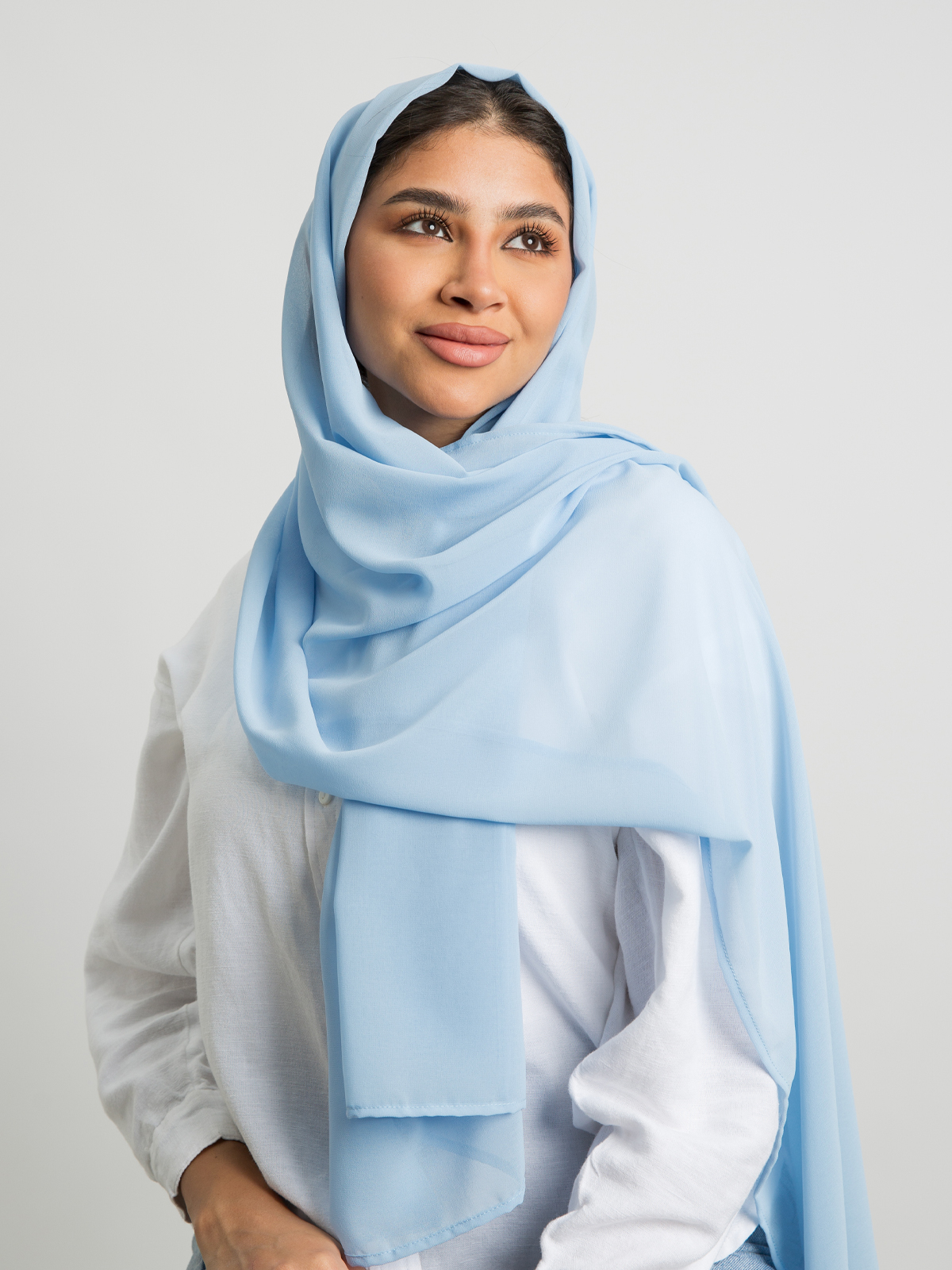 Sky blue plain light chiffon tarha by kaafmeem hijab for daily wear available in multiple colors