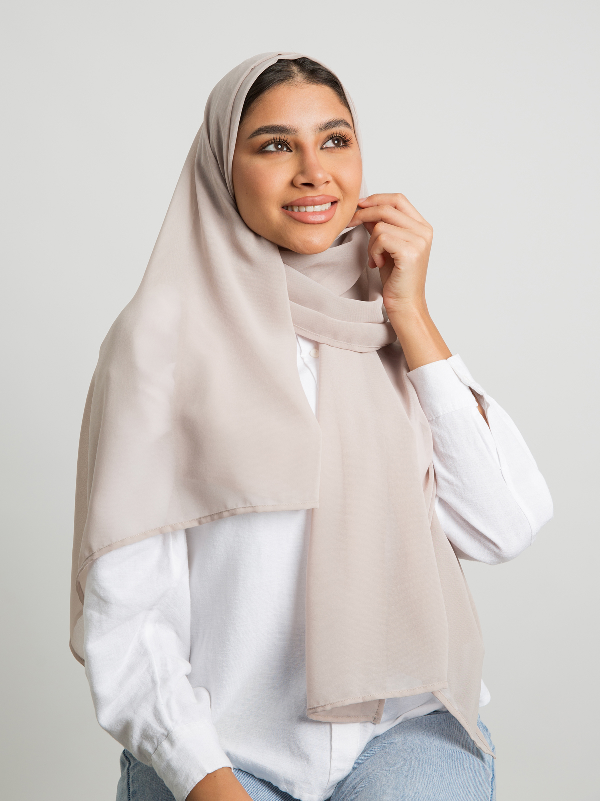 Beige plain light chiffon tarha by kaafmeem hijab for daily wear available in multiple colors
