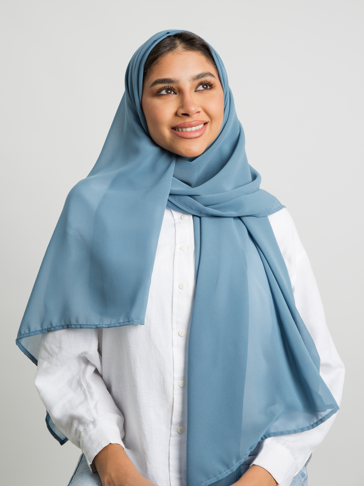 Blue plain light chiffon tarha by kaafmeem hijab for daily wear available in multiple colors