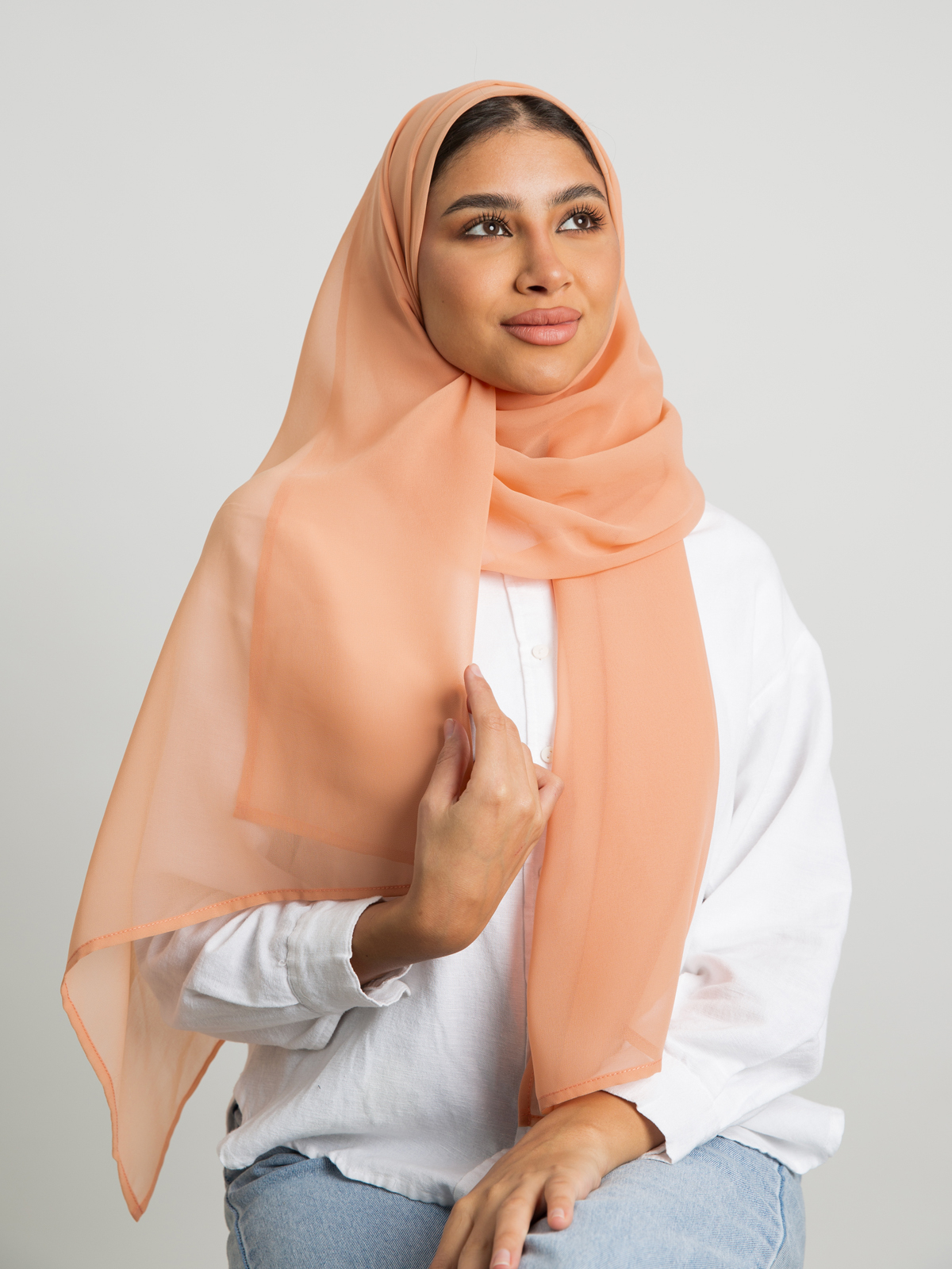 Peach plain light chiffon tarha by kaafmeem hijab for daily wear available in multiple colors