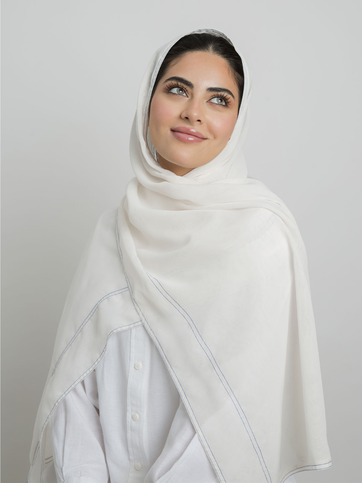 Off-white with Blue - Abstract Plain Voile Tarha