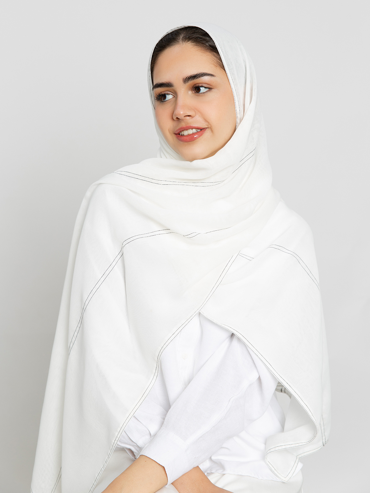 White with Black - Abstract Plain Voile Tarha