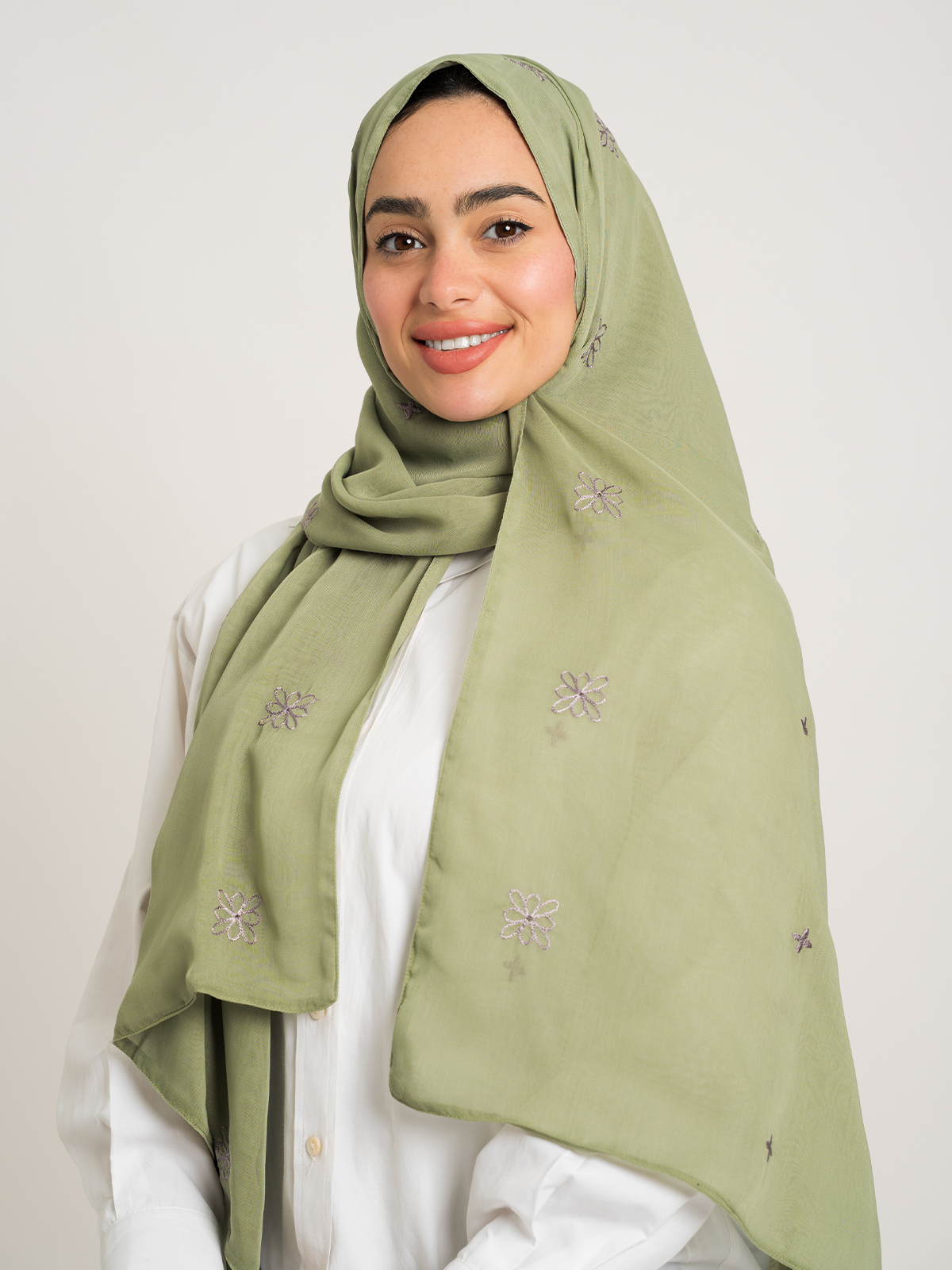 Light Pistachio Bow Flower Double Voile Tarha